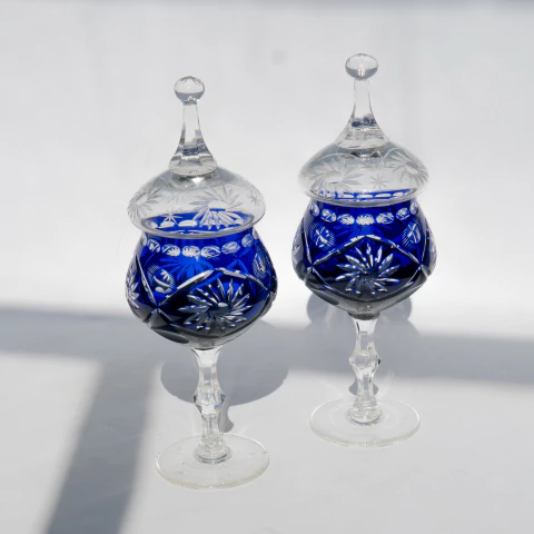 Par de carameleras de cristal tallado — “Azul Imperial” - comprar online