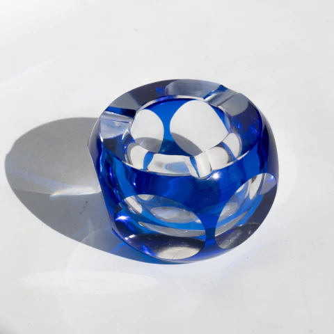 Cenicero De Cristal Tallazo Azul - comprar online