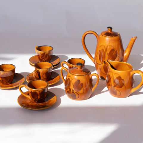 Juego De Cafe "Barro" Cerámica Pintado a Mano - 11 pzas