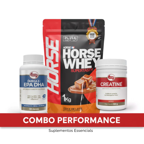 COMBO PERFORMANCE: Whey + Creatina + Ômega 3 (EPA DHA)