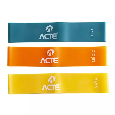 Kit 3 Peças Mini Band, 3 Intensidades: Amarelo, Laranja e Azul - Acte Sports