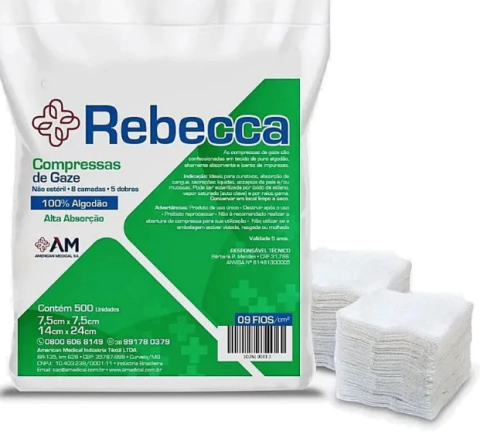 Compressa de Gaze Não Estéril Rebecca 7,5x7,5 Pct. C/500un