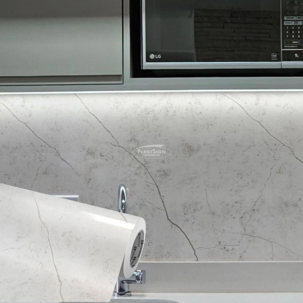 Adesivo Mármore Branco Marquina Brilho - 1,22m largura