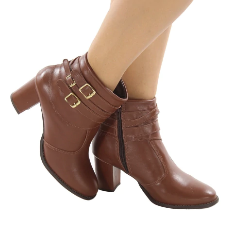 Bota Feminina de Couro Cano Curto Seda Pinhão