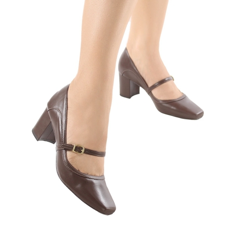 Sapato Boneca Feminino de Couro Salto Grosso - comprar online