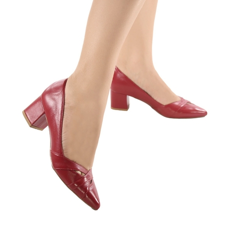 Scarpin Salto Grosso em Couro - comprar online