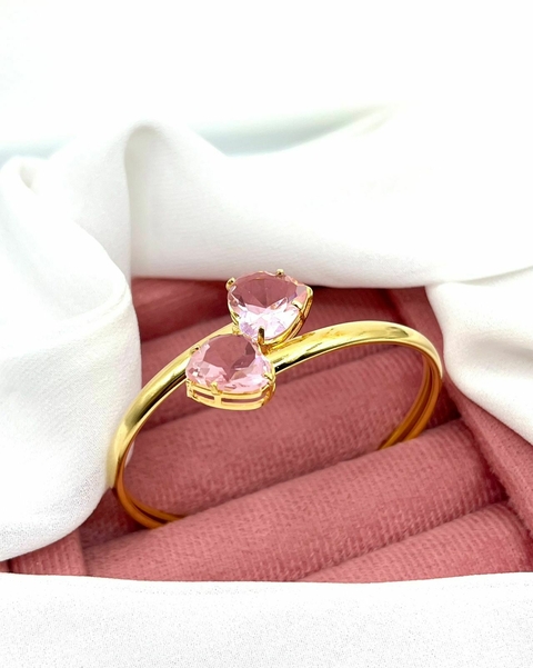 Bracelete espiral coração rosa dourado