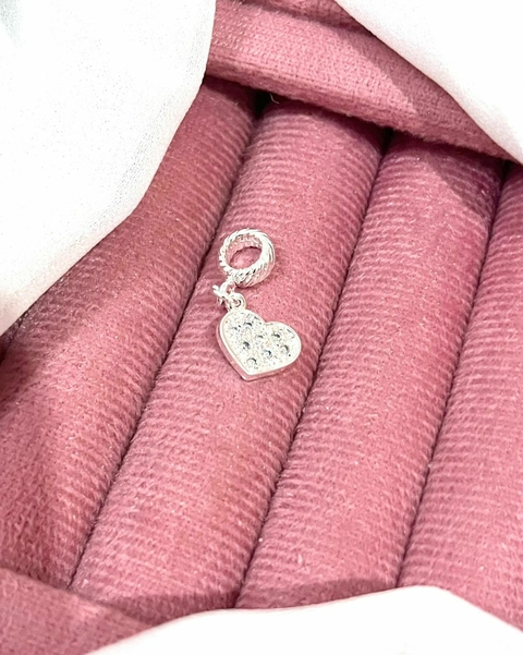 Berloque coração cravejado prata