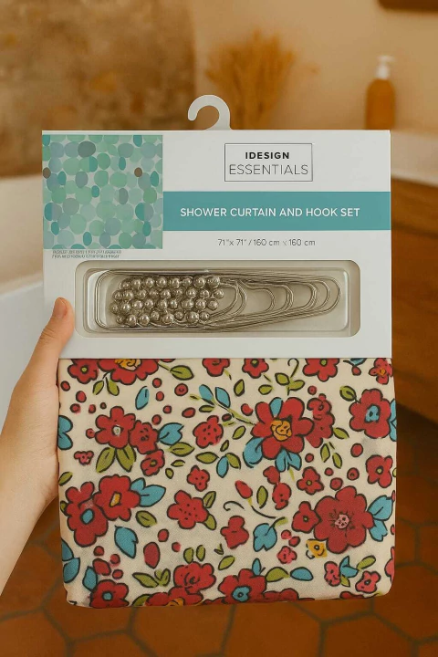 Cortina de baño con ganchos metálicos