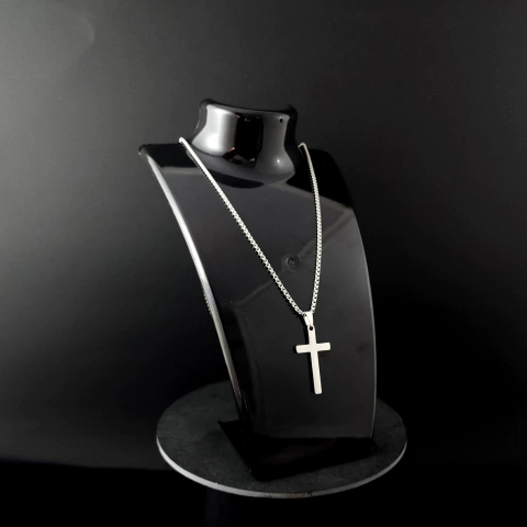 Dije de Cruz + Cadena Veneciana Plateada