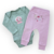 Body Manga Longa Estampado Verde Jardim + Calça Lisa Sem Pé Rosa Corujinha - comprar online