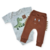 Body Manga Curta Estampado Dinossauro Creme + Calça Lisa Sem Pé Dino Marrom