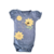 Body Manga Curta Estampado Girassol Azul Jeans