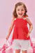Conjunto Bata com Alça Vermelha + Shorts em Sarja Branco Kukiê
