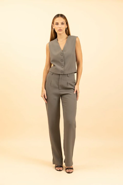 Calça Reta de Alfaiataria Florence - Cinza Pane Rustico - comprar online