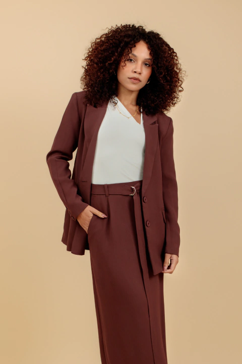 Blazer Longo de Alfaiataria Volterra - Marrom Capuccino - comprar online