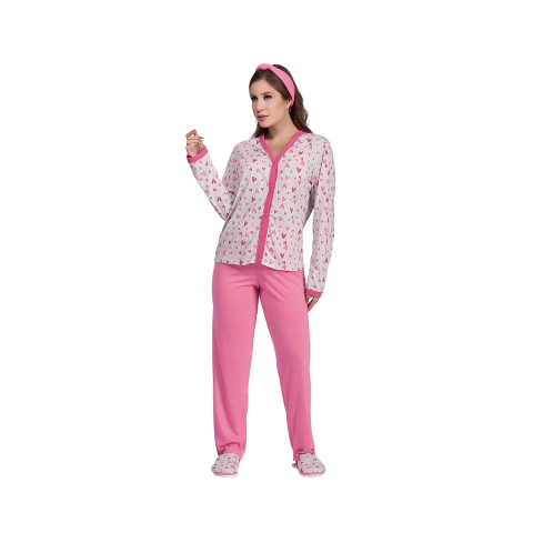 Pijama Feminino de Malha Aberto com Botões - comprar online