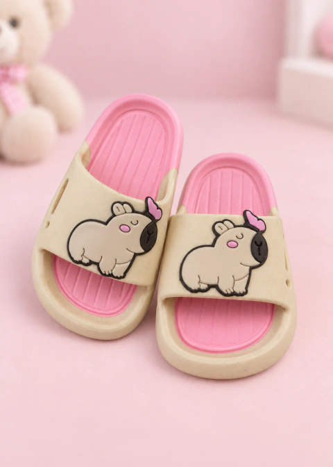 Chinelo Slide Infantil Capivara Bege/Rosa