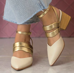Imagem do Slingback em couro off-white e dourado
