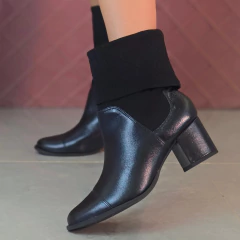 Bota couro Preto com Cano de tecido - comprar online