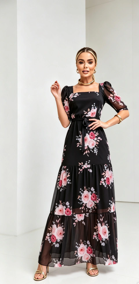 Vestido Midi Tule Estampado