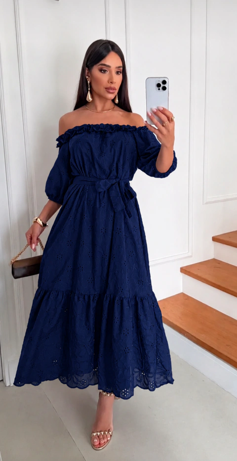 Vestido Longo Laise Azul Marinho