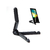 Soporte de celular o tablet universal en color negro, ajustable y portátil, con un dispositivo móvil colocado en él.