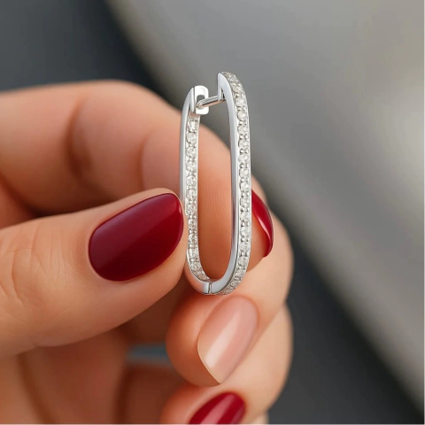 Argollas rectanculares con cubic (15mm) Plata 925 - comprar online