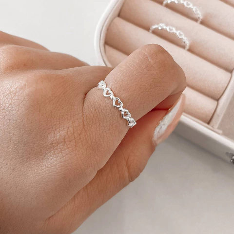 ANEL CORAÇÕES VAZADOS - BOLINHAS | PRATA 925 - comprar online