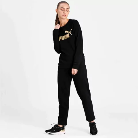 MOLETOM PUMA ESSENTIALS CREW NECK METALLIC FEMININO PRETO
