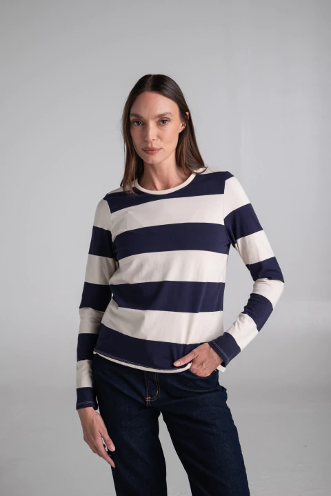 REMERA NARA STRIPES - CRUDO Y AZUL