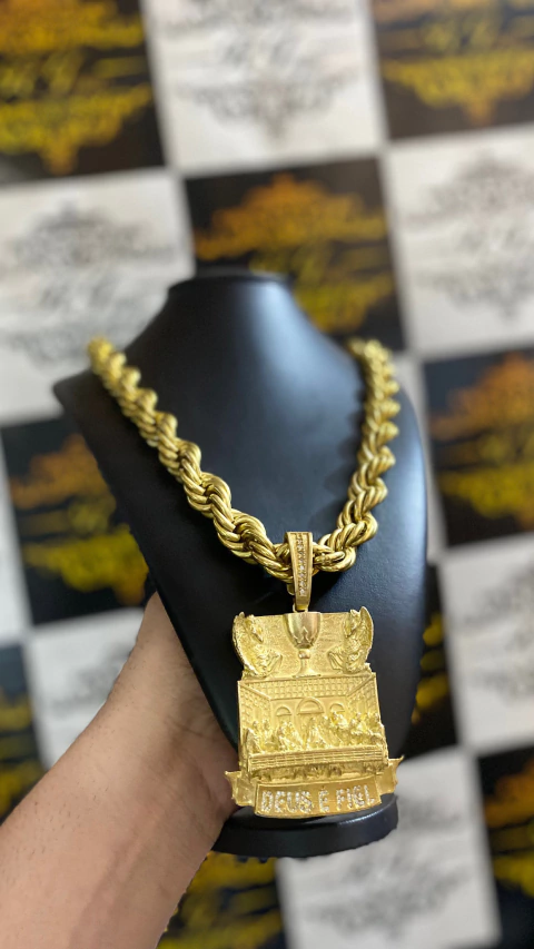 Corrente elo BAHIANO 25 mm 75 cm + Pirgente de brinde peça em moeda