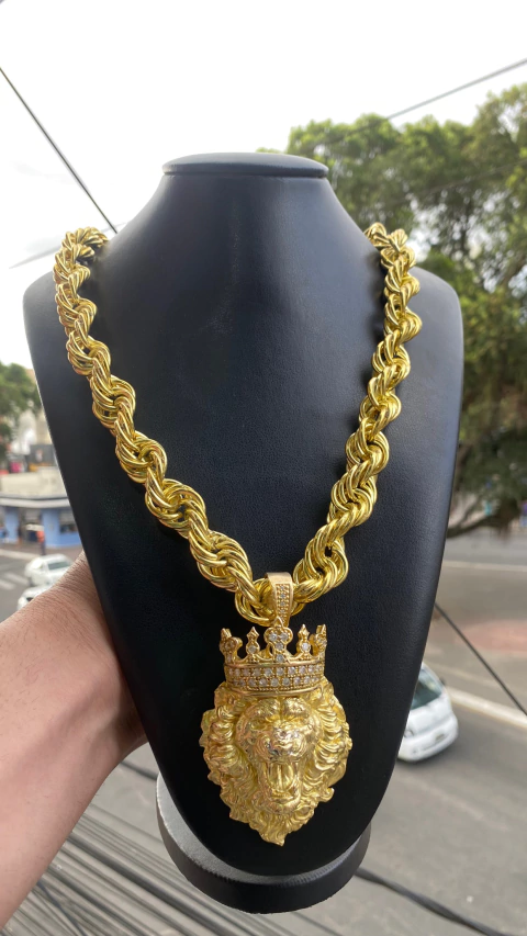 Corrente elo BAHIANO 20mm + Pirgente leão 100% moeda antiga