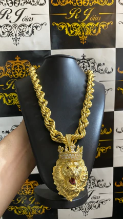 Corrente elo BAHIANO 20 mm 70 cm mais Pirgente leão 100% moeda antiga