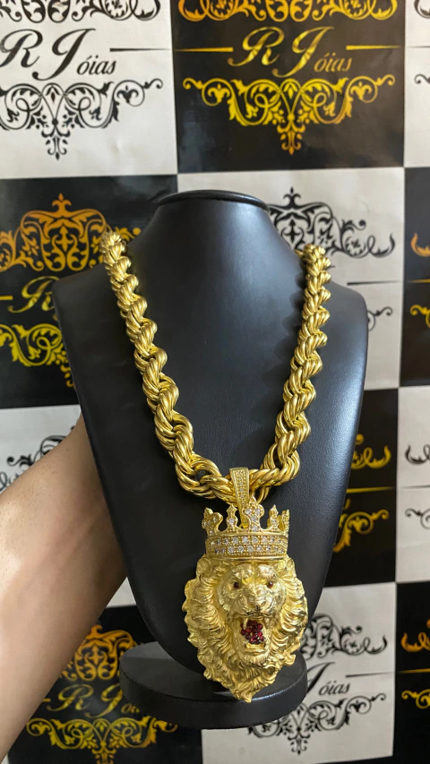 Corrente elo BAHIANO 20 mm 70 cm mais Pirgente leão 100% moeda antiga