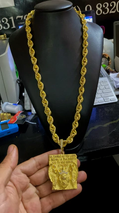 Corrente + Pirgente 15mm 75 cm moeda antiga - RJ JOIAS