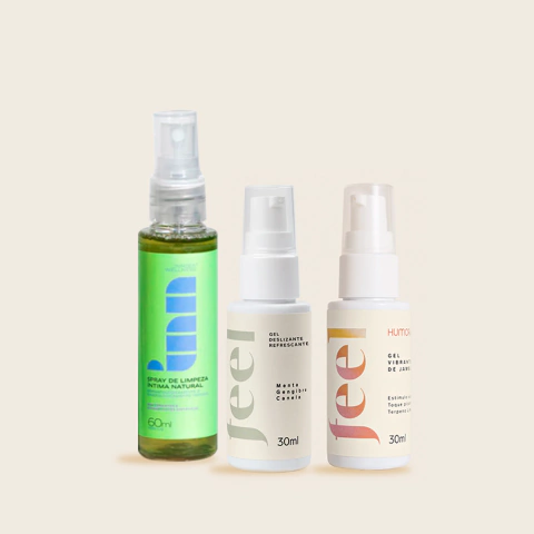 Kit PPK do Prazer (Gel Vibrante de Jambu Feel / Gel Deslizante Refrescante Feel / Spray de Limpeza Íntima Inn)