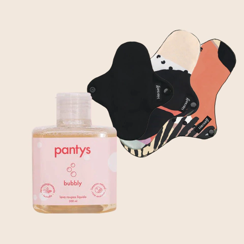 Kit "Naqueles dias" (Sabão para calcinhas Bubbly Pantys / 3 Absorventes Tecnológicos Reutilizáveis Herself)