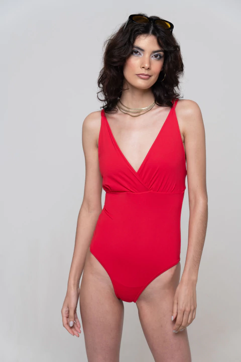 Maiô Absorvente Decote V - Vermelho - Herself