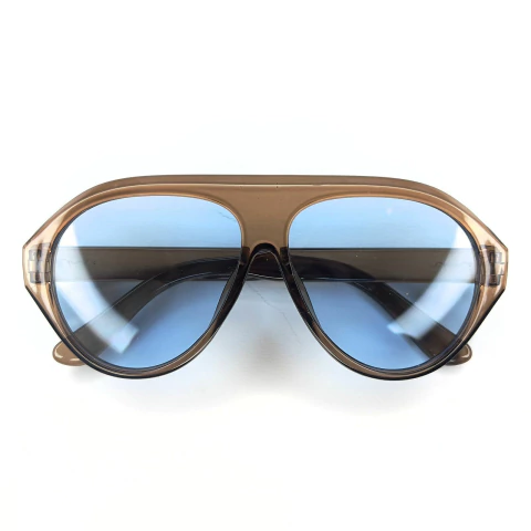 ÓCULOS DE SOL AVIADOR MARROM LENTE AZUL 00802 - comprar online