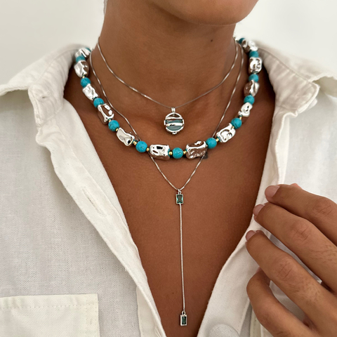 Colar Orgânico Turquesa Sofia Prateado - comprar online