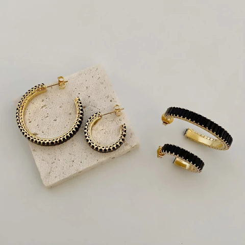 Brinco Argola Baguete Black Dourada - comprar online