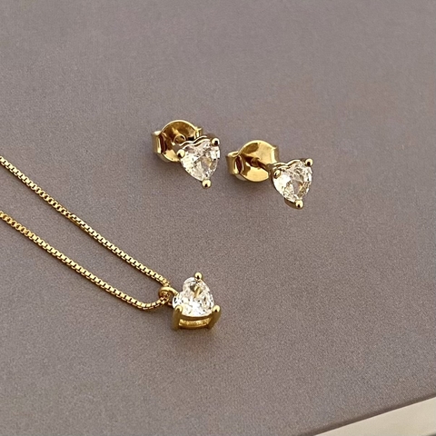 Conjunto Colar e Brinco Coração Zircônia - comprar online