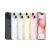 iPhone 15 modelo 256GB en cinco colores: negro, blanco, verde, amarillo y rosa, mostrando diseño frontal y trasero