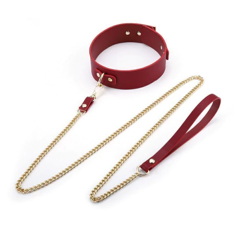 Coleira Luxo em Couro e Guia com Corrente em Metal - Sexy Import - comprar online