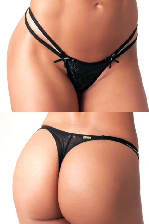 Calcinha Fio Duplo em Lycra e Tule com Strappy Frágile - Sensualle Lingerie - comprar online