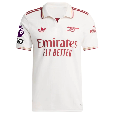 camisa arsenal 25/26 com patch, camisa terceira arsenal premier league, camisa arsenal beje com patch, camisa arsenal off white 2025, camisa torcedor arsenal patch premier league, camisa arsenal trefoil adidas originals, camisa arsenal 25/26 homenagem hig
