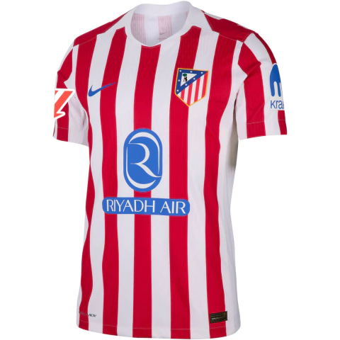 camisa atletico de madrid 25/26 patch la liga, camisa oficial atletico de madrid com patch, uniforme titular atletico madrid 2025 patch, camisa vermelha e branca atletico de madrid, camisa nike atletico madrid com patch la liga, camisa torcedor atletico m