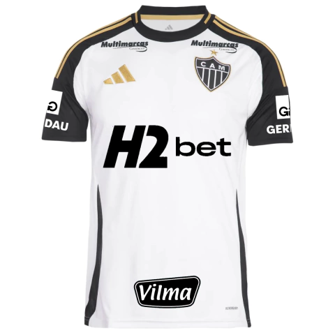 camisa atlético mineiro 25/26 com patrocínio, camisa branca atlético mineiro 2025, camisa reserva galo 25/26 oficial, camisa torcedor atlético mineiro masculina, camisa galo com detalhes dourados, camisa adidas atlético mineiro branca, camisa do galo 2025