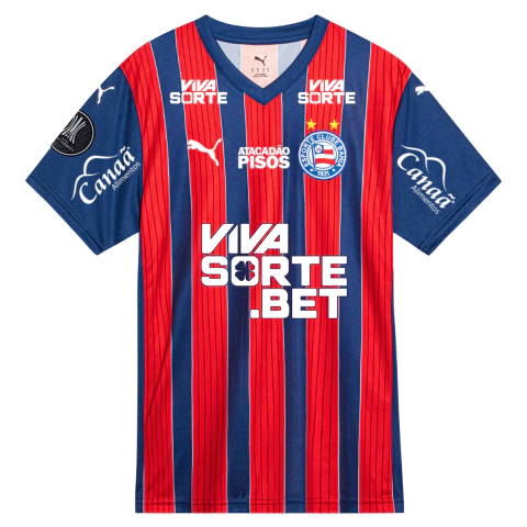 Camisa Bahia II 25/26 - Com Patrocínio e Patchs Libertadores 2025 - Torcedor - Masculino - Vermelha e Azul